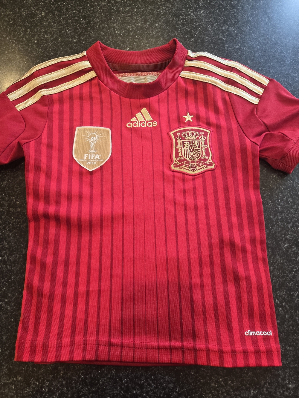 Adidas Kids Spain Home Soccer Jersey in Red with Gold Accents